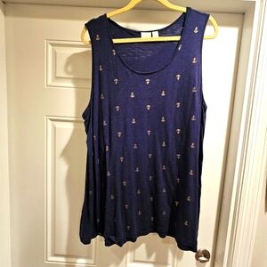 St. Tropez West 3X Blue and Gold Nautical Tank Top